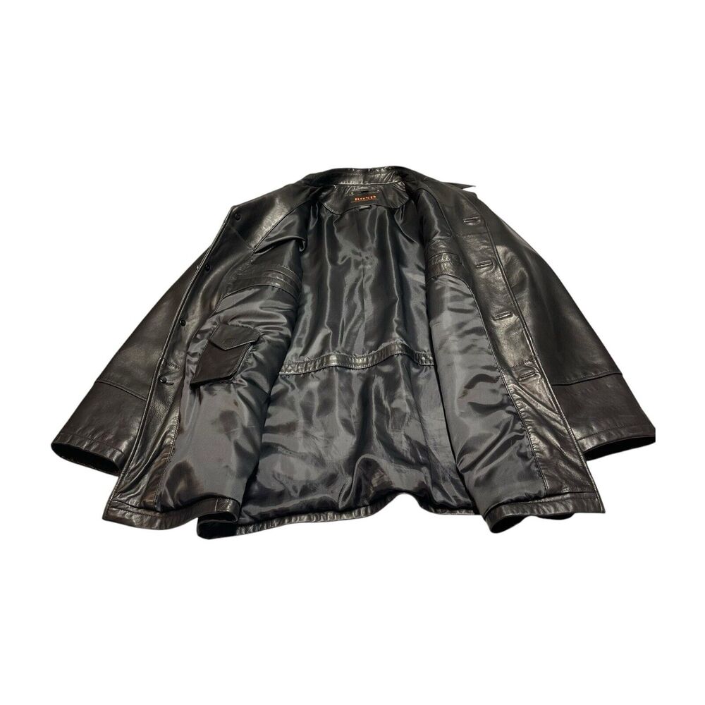 BGSD Mens Black Leather Long Sleeve Button Front Collared Jacket Blazer Large - Picture 2 of 10